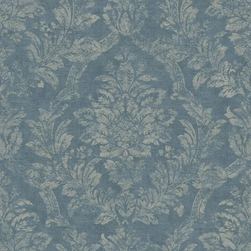 Wallpaper Navy Blue Classic Distressed Damask